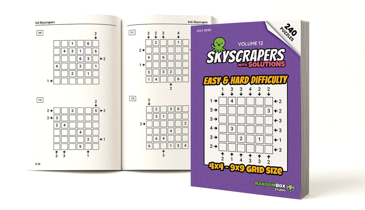 Skyscraper puzzle open book preview and cover